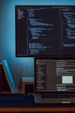 computer screens with code displayed